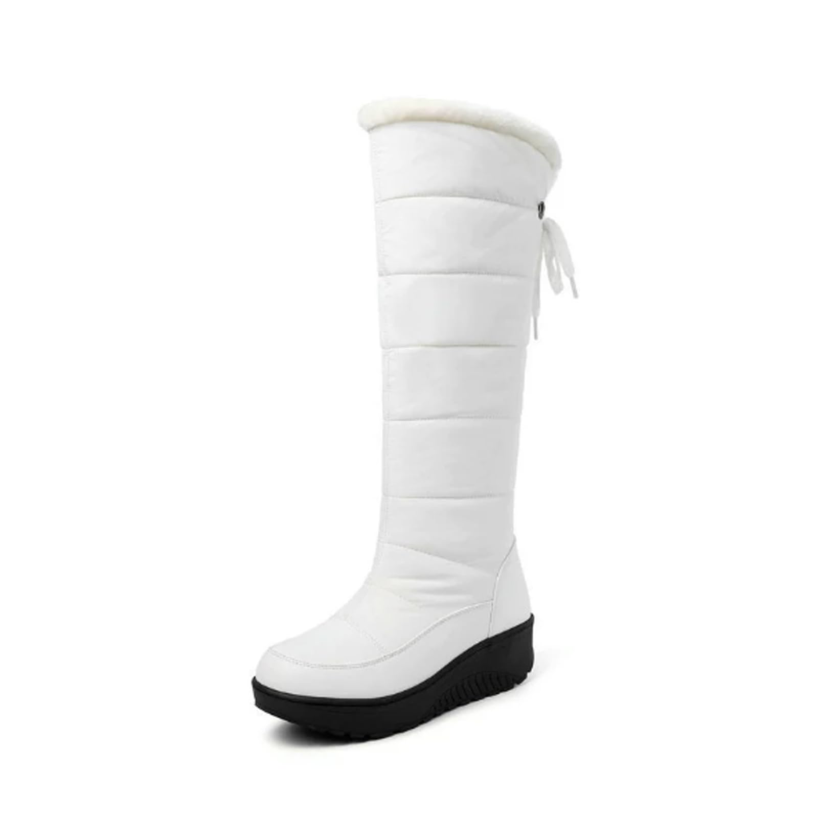 Womens Knee High Furry Snow Boots Fur Lined Anti Slip Waterproof Platform Warm Mid Winter Boots for Walking