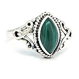 Steingröße: 5 x 10 mm Ring Silber 925 Sterlingsilber Malachit grün Stein (Nr: MRI 183), Ringgröße:48 mm/Ø 15.3mm