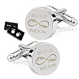 Howson London Personalised Silver Cufflinks for Men - Groomsmen, Best Man, Husband, Wedding, Anniversary - Initial, Round, Toggle Clasp - 16mm - Gift Box