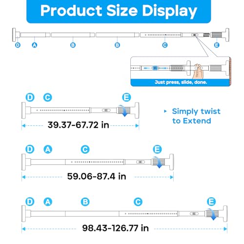 Image of Tension Curtain Rod,40-126.5IN(3.33-10.54Ft) 2PCS One-Click Fast Extension Rod Easy to Install White Long Outdoor Curtain Rods No Drilling Never Rust