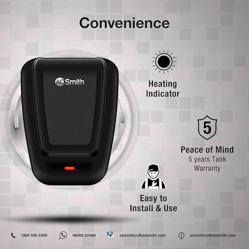 Image of AO Smith EWS Plus Black Instant Water Heater 3 Litre with 3kW Incoloy Heating Element | 2X Corrosion Resistant Blue Diamond Glass Tank | Instant Geyser for Kitchen & Bathroom | 5-Year Tank Warranty