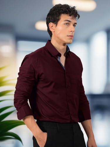 Pinkmint Store Pinkmint Men's Maroon Long Sleeve Button Down Shirt - Image 5