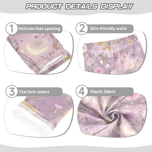 Elegant Purple Flower Moon Girls Leggings Soft Stretch Workout Yoga Dance Pants for Kids Casual Tights3
