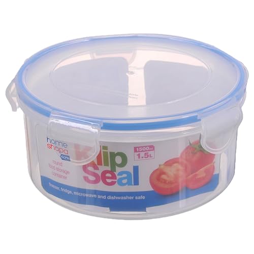 HOMESHOPA Plastic Airtight Food Storage Container, 1.5 Litre 1 Pack Round Leakproof Stackable Container with Clip-Lock Lid, BPA Free Reusable Meal Prep Lunch Box, Microwave Freezer & Dishwasher Safe