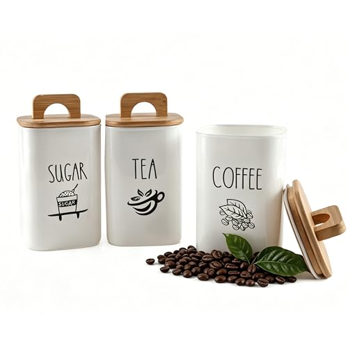 Hynorian Kaffee Tee Zucker Aufbewahrung 3er Set – Vorratsdosen für Küche mit Dec