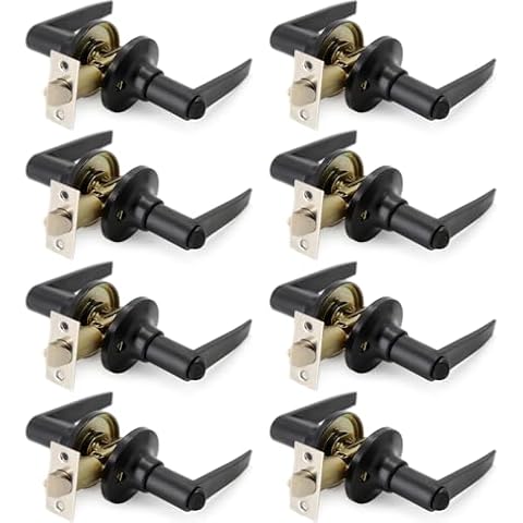 Villar Home Designs Privacy Door Handle Lever for Right and Left Handed Doors with Lockset and Matching Screws for Bedroom and Bathroom (4, Black) Cover