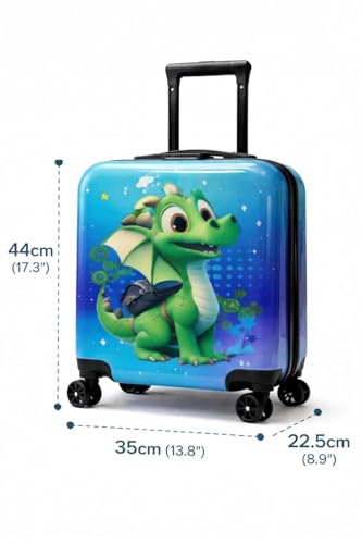 Image of CUPEX Kids Carry On Luggage with Wheels 18 Inch Hard Shell Suitcase for Boys and Girls | Rolling Travel Bag with Retractable Handle and Spinner Wheels for Trips (GRE EN DIN$@UR)