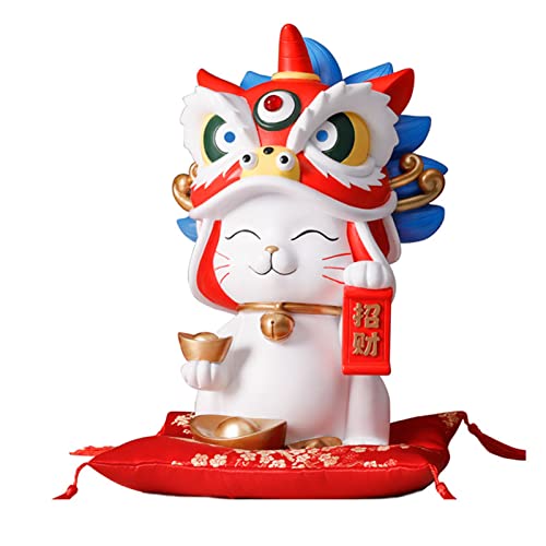 Lucky Cat Waving Arm, Vivid and Lovely Chinese Cat, Fortune Cat Figure Ornament Fortune Cat Saving Pot Coin Bank Decoration for Shop Office(White)