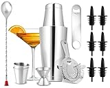 NutriChef Mixology Bartender Cocktail Shaker Set - 15 & 30 oz Stainless Steel Cocktail Bar Set Mix Drink Shaker Kit - Essentials Martini Making Kit Drink Mixing Starter Set - NCCS15PC (15 Piece Set)