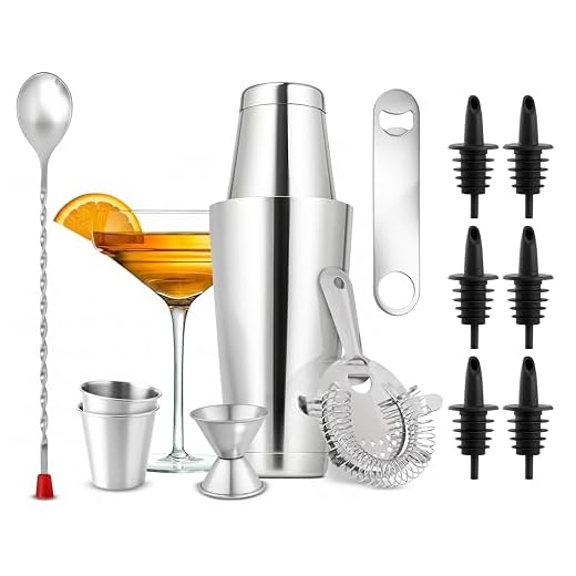 NutriChef Mixology Bartender Cocktail Shaker Set - 15 & 30 oz Stainless Steel Cocktail Bar Set Mix Drink Shaker Kit - Essentials Martini Making Kit Drink Mixing Starter Set - NCCS15PC (15 Piece Set)