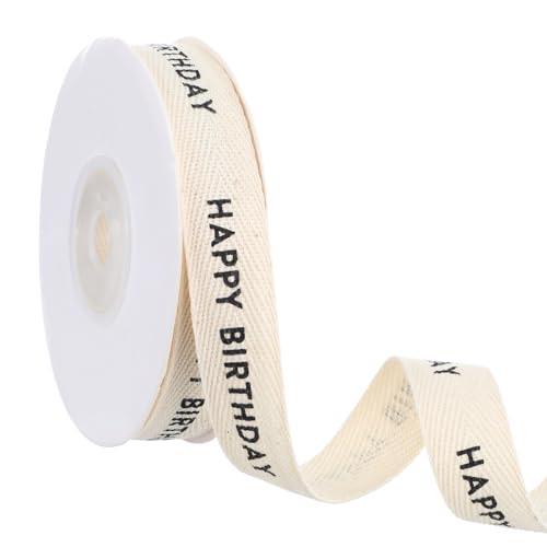 Happy Birthday Cotton Ribbon 5/8 Inch x 10 Yard Natural Twill Tape for Gift Wrapping Bouquet Crafts Baking Crafts Birthday Party Decoration