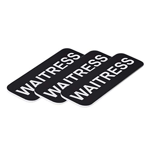 Étiquettes porte-nom Noir Waitress | Lot de 3 badges 1x7,6 cm