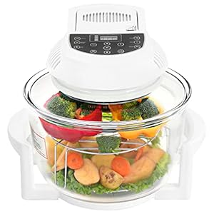 Susany Halogeen heteluchtoven, 39 x 39 x 27 cm, met digitale timer, halogeenoven 1200-1400 W, ideaal voor braden, grillen, bakken, koken, 17 liter met verlengingsring, mini-oven, halogeenoven, glas + kunststof