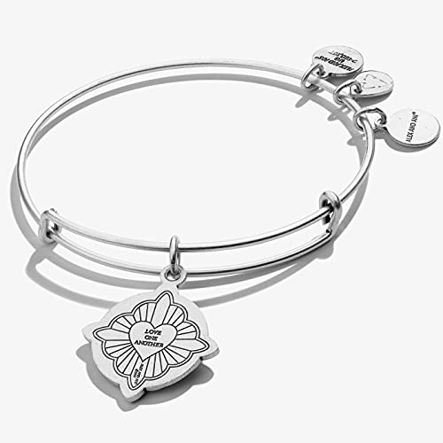 Alex and Ani Divine Guides Expandable Bangle Bracelet for Women, Jesus Engraved Charm, Rafaelian Finish, 2 to 3.5 in2