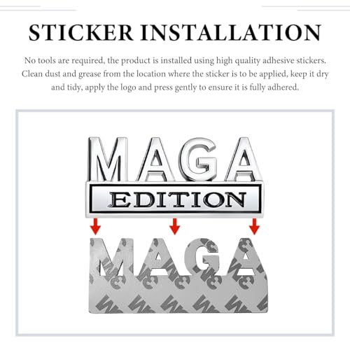 Image of MAGA Edition Car Emblem, 3D Raised Full Metal Badge Decal MAGA Personality Labels, Strong Adhesive Exterior Auto Body Decoration Embossed Sticker for Car Truck SUV (Silver & Black)