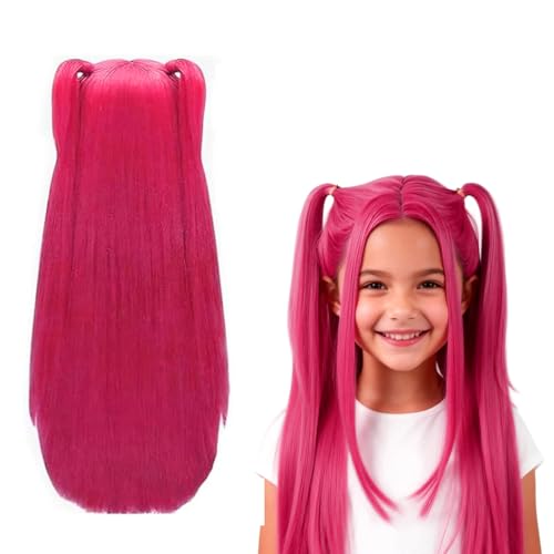 DTXYBC Lange Rosa Perücke Cosplay Kids Rosa Zopfperücke Rosa Perücke Anime Cosplay Costume Kids Wig Anime Kostümperücken für Kinder Halloween Cosplay-Requisiten (Pink)