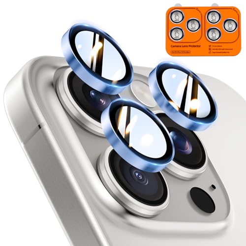 Image of TOCOL for iPhone 15 Pro Max Camera Lens Protector /iPhone 15 Pro Camera Lens Protector Tempered Glass HD Individual Scratch Resistant Cover Accessories Case Friendly 2 Pack(Light Blue)