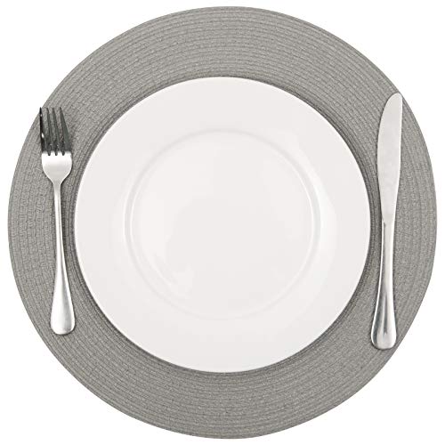 Image of SHACOS Round Braided Placemats Set of 8 Washable Fabric Heat Resistant 15 inch Grey Round Table Mats for Dining Tables (Gray, 8)
