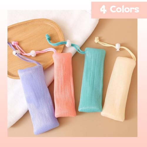 4er-Set Nylon-Seifensäckchen (farbkodiert), Seifensäckchen für feste seife, Seifenbeutel, Extra großer Beutel für XXL-Seifen, Festseifen & Naturseifen