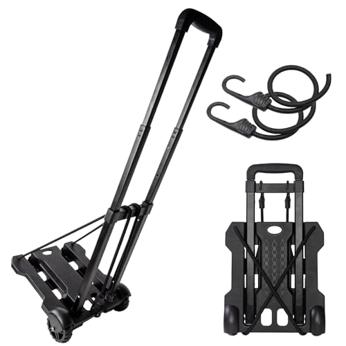 Diable pliable, chariot à dos, chariot à bagages robuste avec 2 cordes élastiques pour bagages, sac à dos, voyage, déménagement, shopping, bureau