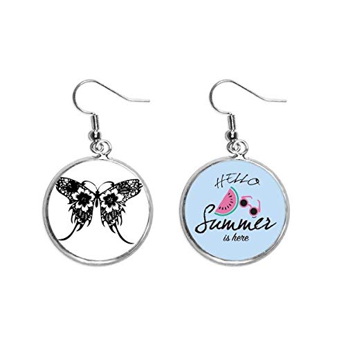 Pendientes de sandía estilo chino con alas de mariposa y flores para lóbulo de mujer