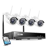 ZOSI 1080P Kit de Cámaras Seguridad Inalámbrico WiFi 8CH H.265+ Grabador NVR con 4x Cámara de Vigilancia Exterior, 1TB Disco Duro, Remoto P2P, Detección de Movimiento