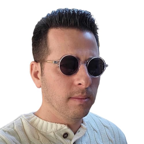 Leon Style Round Sunglasses - UV400 Protection Grey Lens Eyewear - Clear Acrylic & Metal Glasses - Professional Movie Fashion - Costume & Everyday Wear3