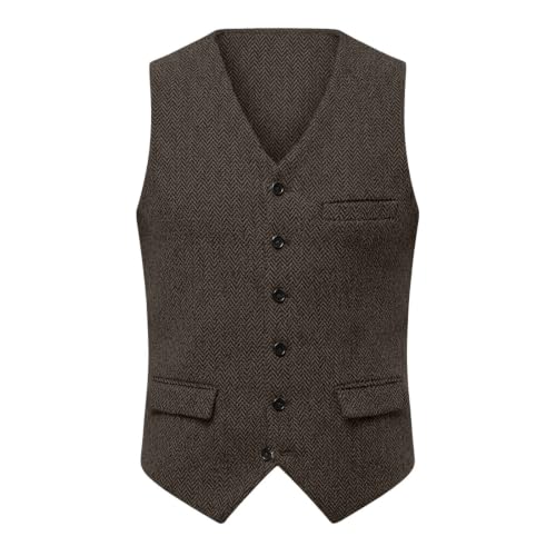 Chaleco de tweed para hombre formal con acabado premium de espiga y botonadura clásica