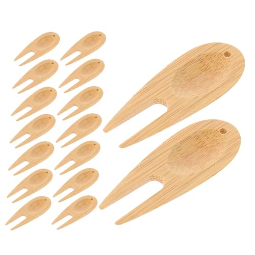 HOODANCOS 25個ゴルフ竹製ディボットフォーク 軽量ターフ修復ツール ボールマーカー付き 高耐久グリーン修理アクセサリー ゴルフコース用メン