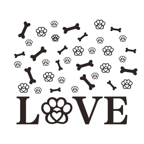 SUPERDANT 41PCS Love and Dog Paw Wall Sticker Paw Prints Wall Decals Animal Wall Art Stickers Peel and Stick DIY Black Vinyl Art Decorations for Dog Lover Bedroom Living Room Wall Decor