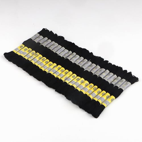Image of Double Mercerized Egyptian Cotton Embroidery Floss 8.75 Yards Per Skein for Cross Stitch Thread, Friendship Bracelets Floss, Craft Floss (Set Black (24 Skeins))