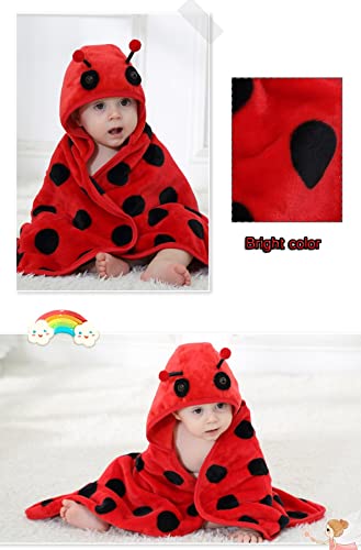 Image of TONWHAR 0-4 Years Toddlers' And Kids' Boys Girls Animal Face Hooded Blanket Baby's Bathrobe,Plush After Bath Blanket(Ladybug)