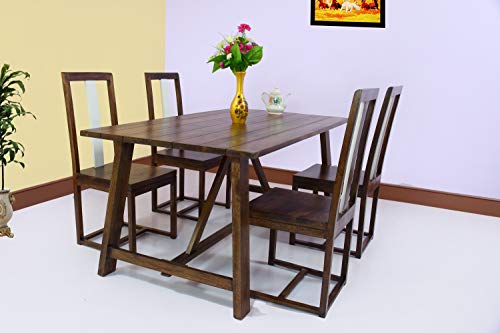 Image of Sheesham Wood 4 Seater Dining Table with Chairs Wooden Dining Room Set Four Seater Dinner Table Furniture for Living Room Home Restaurant (Walnut Finish)