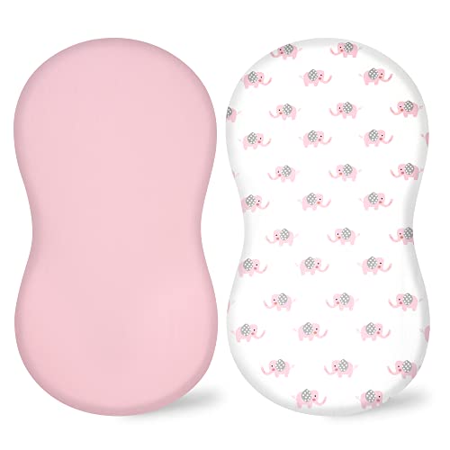 Image of TILLYOU Cotton Fitted Bassinet Sheets for Baby Boy Girl, Fit for Halo Bassinet Swivel Sleeper, Adapt to Hourglass Bassinet Mattress Sheet, 31.5'' x 18'', 2 Pack Pink Elephant & Pink