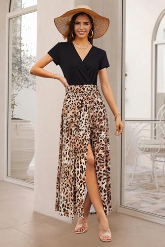 Image of Newshows Women's 2026 Lightweight Summer Wedding Guest Beach Vacation Casual V Neck Split Flowy Maxi Dress