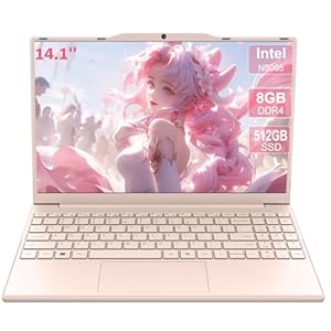 Portátil ligero rosa de 14 pulgadas con teclado numérico, computadora portátil para estudiantes y trabajo, 8 GB de RAM 512 GB SSD, pantalla IPS de 1080p