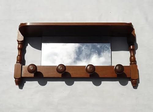 Traditional Wooden Wall Mounted Mirror with 4 Hooks
