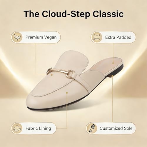 Image of MUSSHOE Gold Buckle Mules for Women - Comfortable Memory Foam Loafers, Classy Slip On Flats for Office Business Casual, Dressy Pointed Toe Shoes