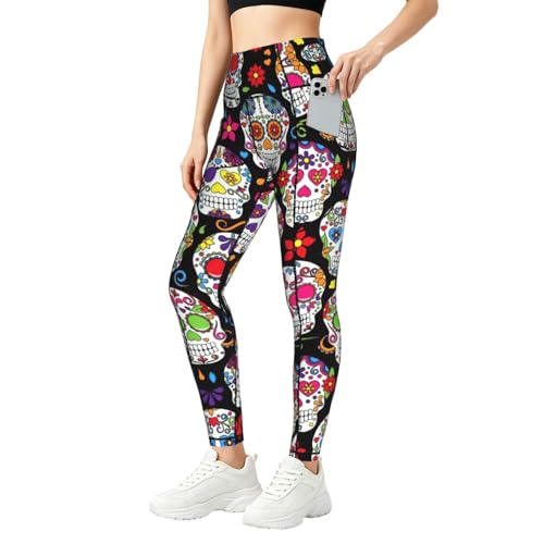 Leggings de calaveras de azúcar con bolsillos prácticos para entrenar