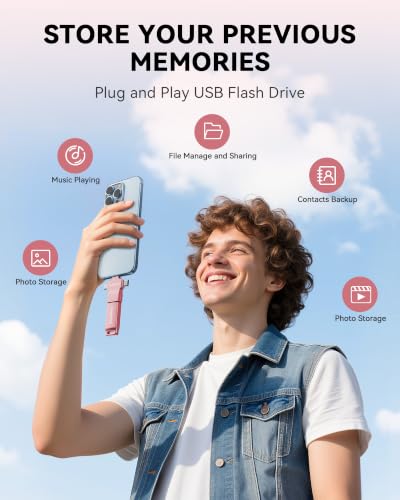 Image of MFi Certified Photo Stick 256GB USB 3.0 Flash Drive for iPhone, 4 in 1 External Memory Thumb Drive for Picture Video Saver and Backup, High Speed USB 2.0 Memory Stick for iPhone /iPad /Android /PC (Pink)