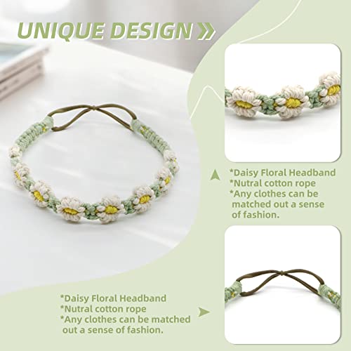 Symbolife Crochet Headbands For Women Girls Handmade Daisy Macrame Boho Hair Bands Hippie Hair Bandanas Elastic Braided Flower Crown Headwrap Hair Accessories Festival Birthday Gift (White) #TOP4