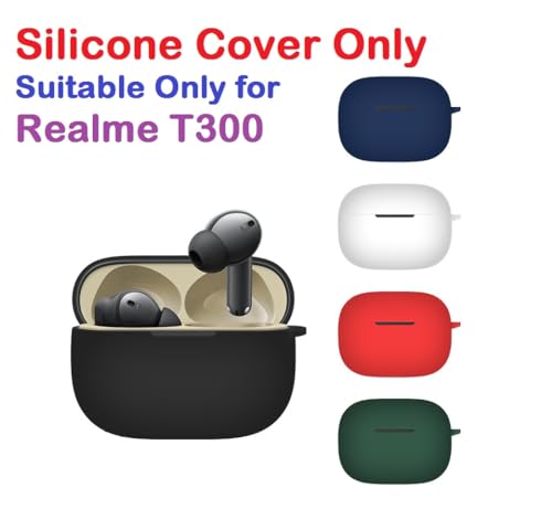 Image of Printme Silicone Protective Cover Case for Realme Buds T300 | T310 Earphone Case with Hook Keychain [Earbuds Not Included] (Black)