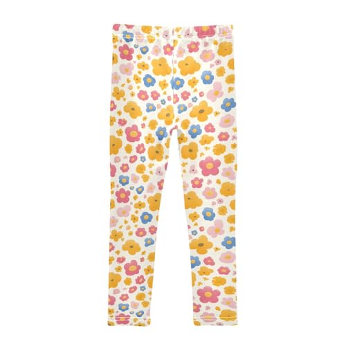 KLL Flower Pink Yellow Toddler Girl Cotton Leggings Stretchy Full Length Lounge Pants Exercise2