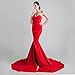 Miss ord Women's Sexy Formal Strapless Asymmetric Slit Long Evening Prom Dress Wedding Party Maxi Gown Red