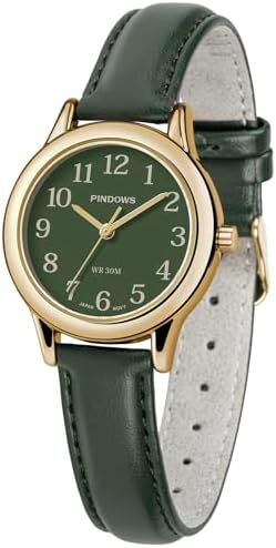 PINDOWS Minimalist Watches for Women, Gold-Tone Case with Black L...
