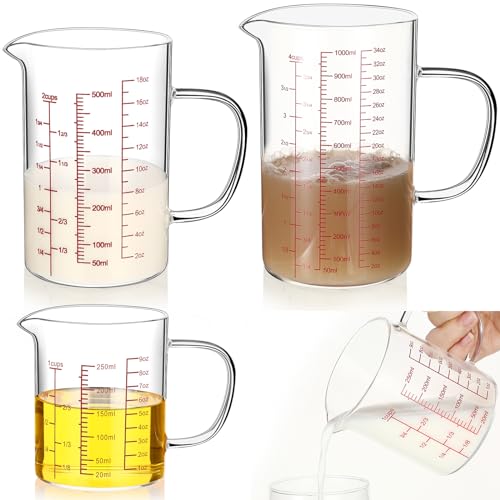 Set 3 Vasos Medidores de Vidrio Borosilicato 1L 500ml 250ml miniatura 1