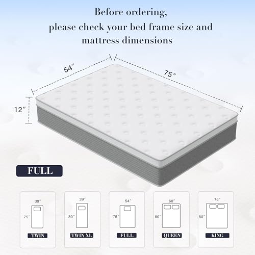 Image of Full Size Mattress - 14 Inch Memory Foam Mattress in a Box for Pressure Relief & Motion Isolation with Individual Pocket Spring, Medium Firm, CertiPUR-US Certified, Fiberglass Free