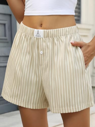 Image of ANRABESS Boxer Shorts for Women Gingham Pajama 2026 Summer Casual Lounge Sleep Plaid Shorts Y2K Beach Bottoms