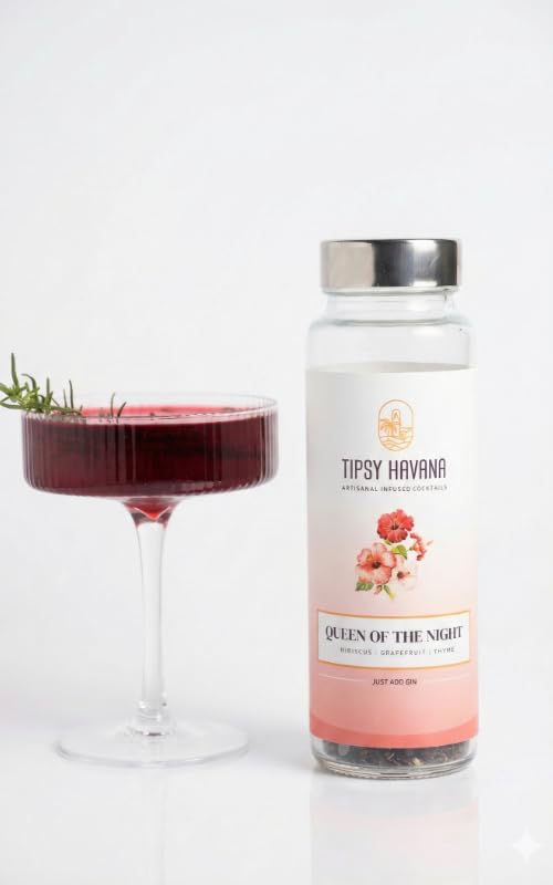 Tipsy Havana Cocktail Mixer Queen of the Night Infusion Kit | Hibiscus Grapefruit Thyme | Gin Infusion Creates Floral Elegant Evening Cocktails Home Bar Experience