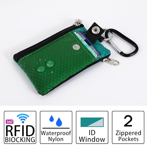 Image of MASAPHlL Small Lanyard Wallet for Women /Men with RFID Blocking ID Card Wallet, Minimalist Nylon Zipper Pouch, Travel Neck Wallet with Keychain, ID Window for Card,Coin,Cash (Olive Green+Green)